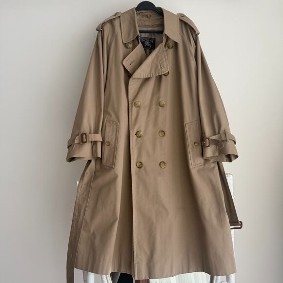 Burberry Vintage Trench Coat Men 44R Khaki Nova Check Wool Liner Belted Heritage - Picture 1 of 16